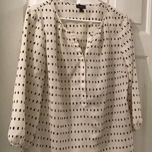 Talbots White Blouse with Navy Blue Dots